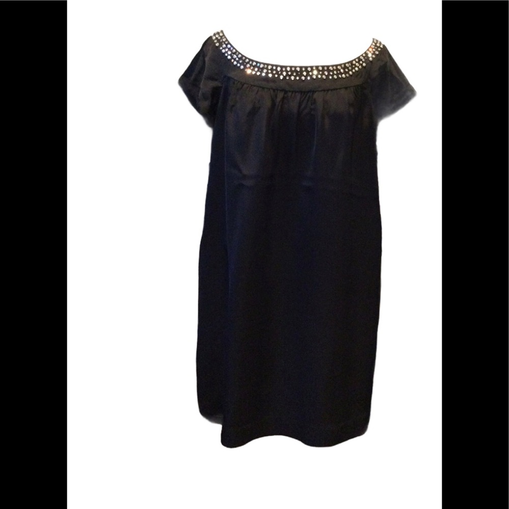 DKNY Black Satin Full Dress with Rhinestones Sz 14